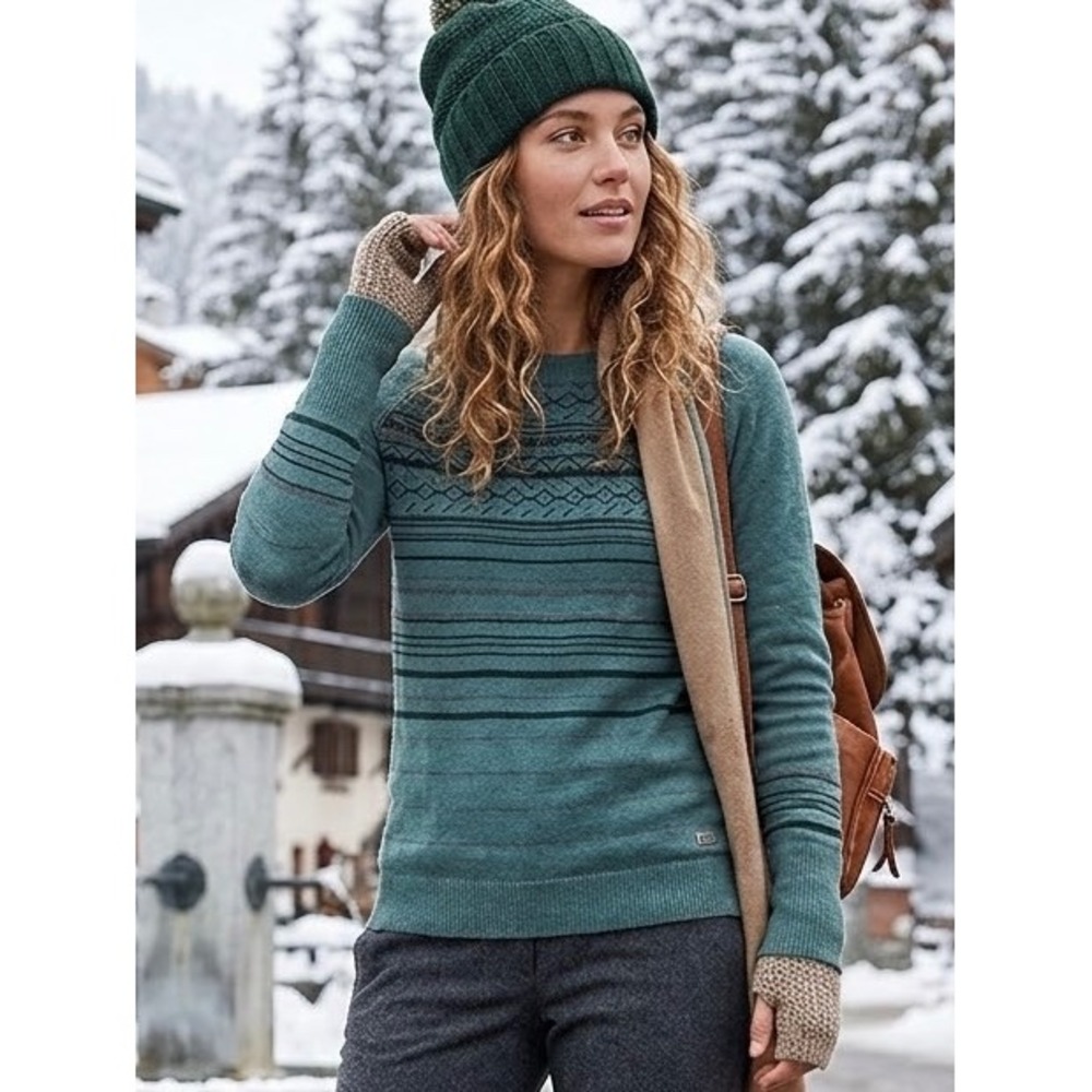 Smartwool Merino Wool Blend Fair Isle Sweater Teal Blue Green Pullover Womens M